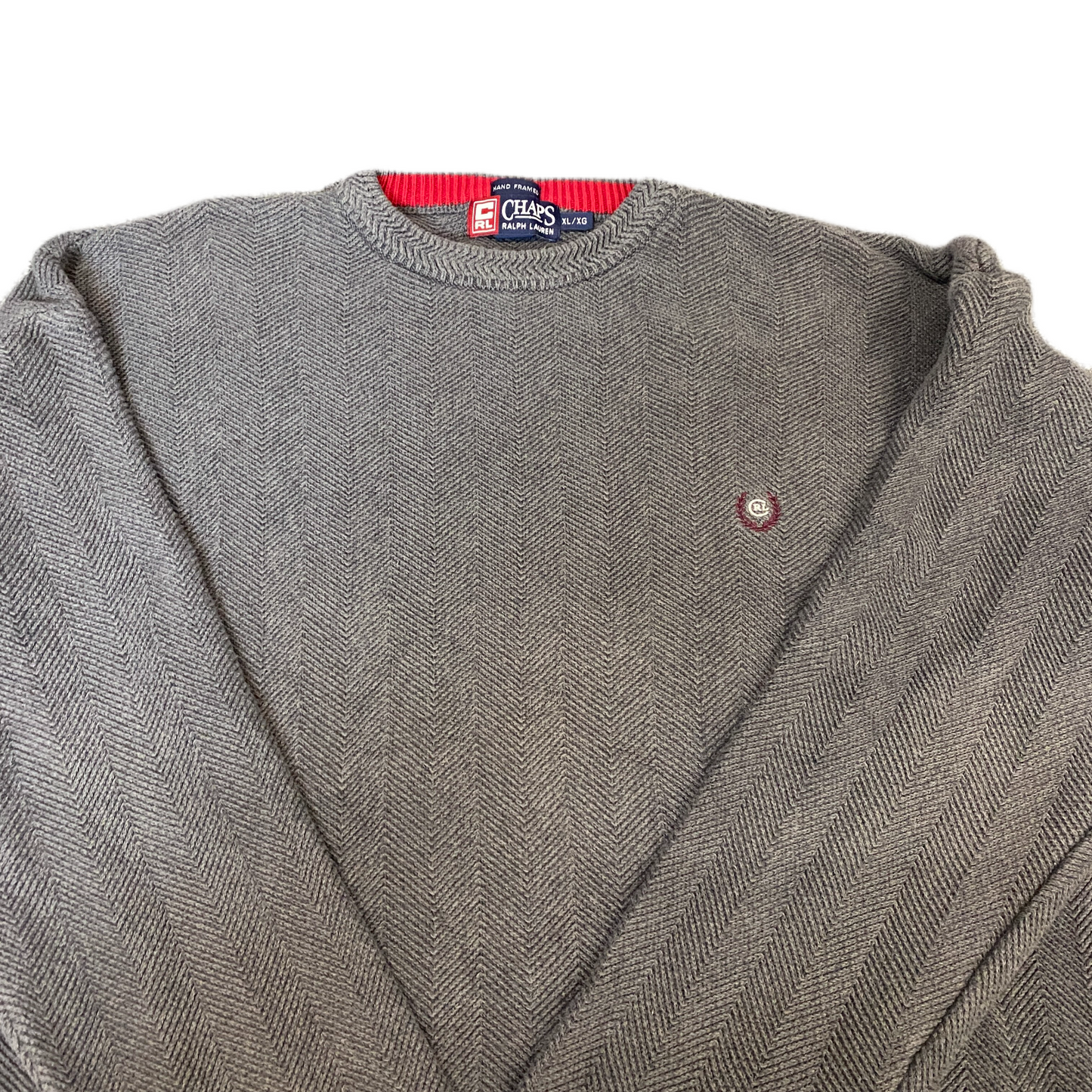 Vintage Chaps Ralph Lauren Jumper Women XL Grey Hand Framed Long Sleeve Pullover