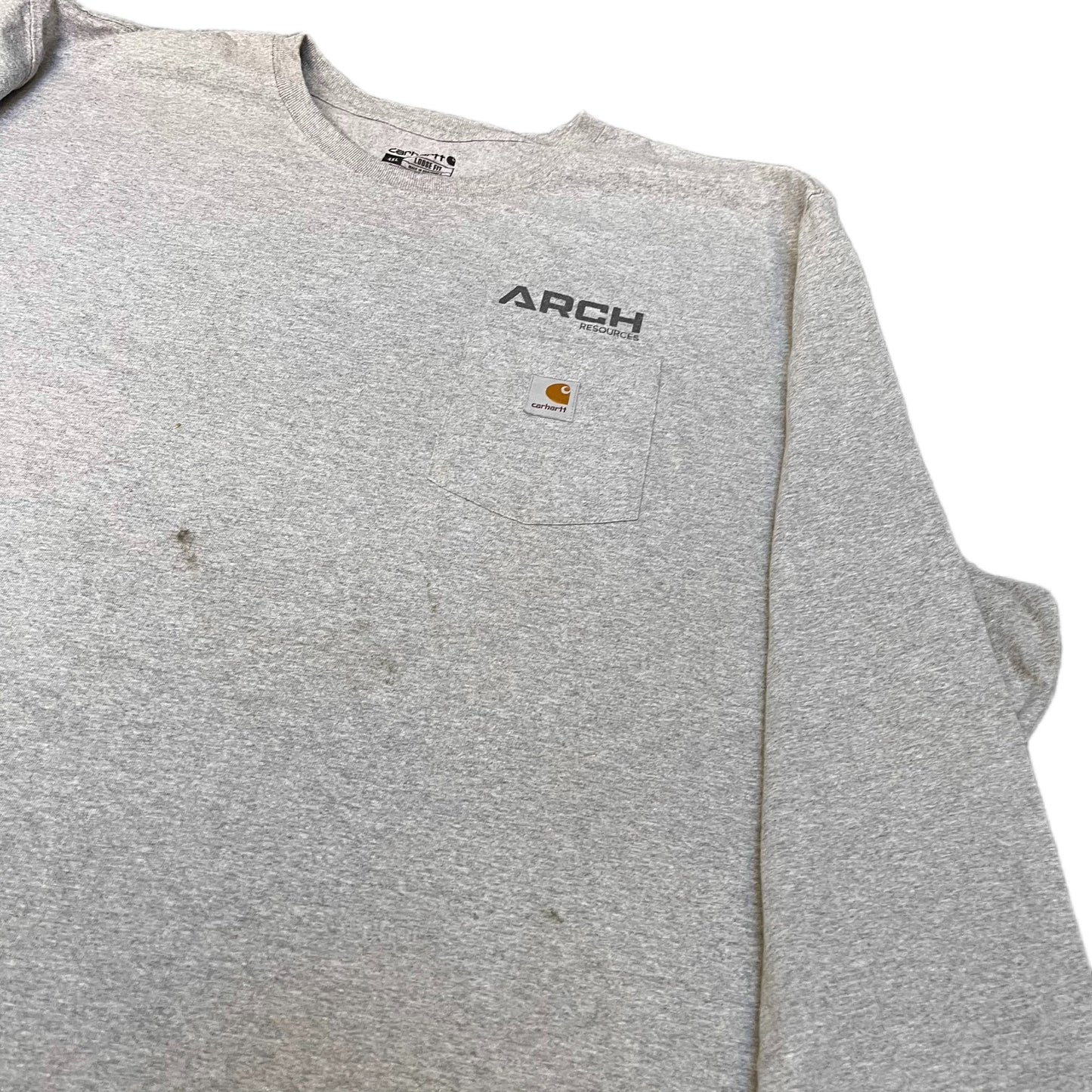 Carhartt Pocket T-Shirt Mens 4XL Grey Arch Resources Graphic Print Long Sleeve