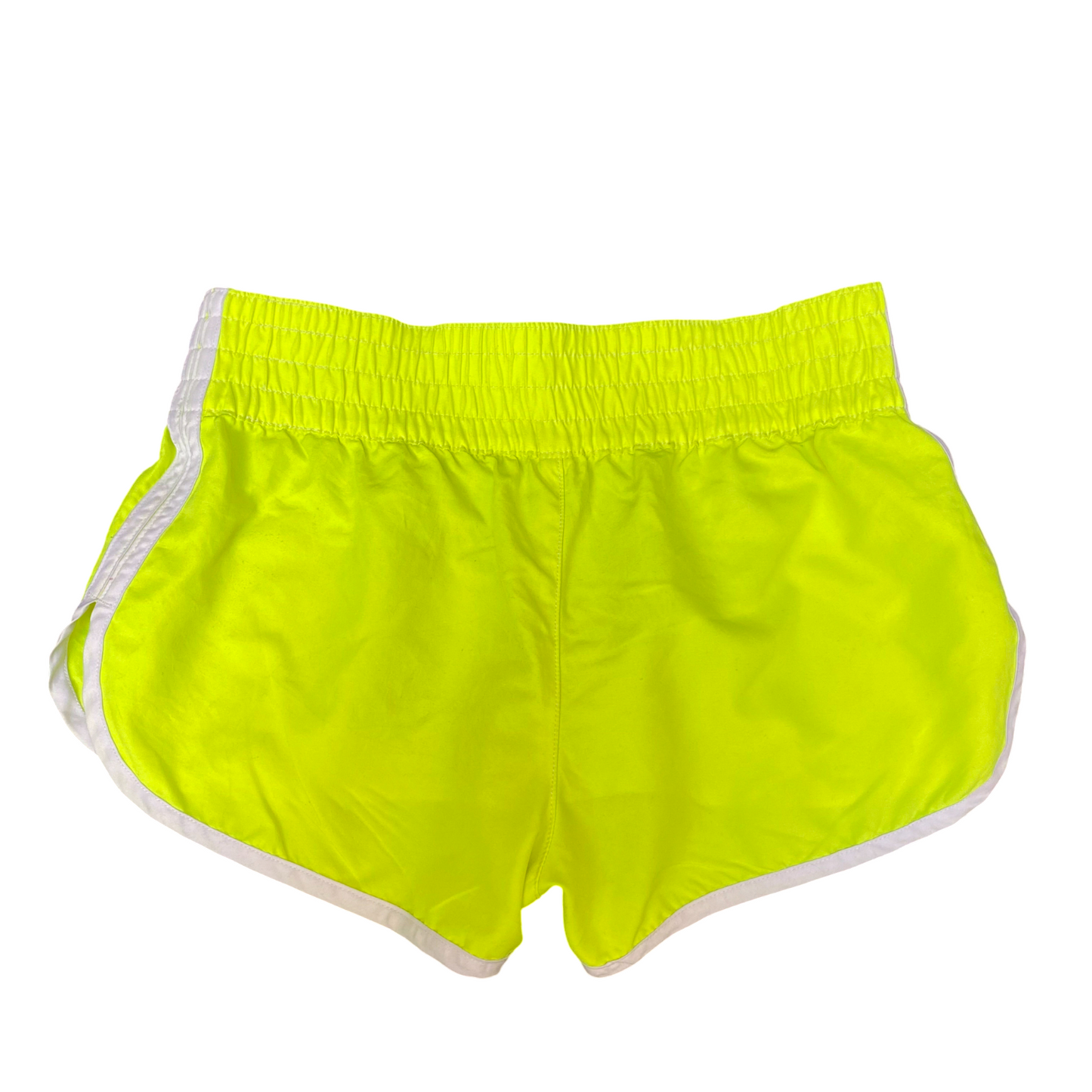 Running Sprinter Shorts Womens Medium Neon Green Gym Elastic Waist Dolphin Hem