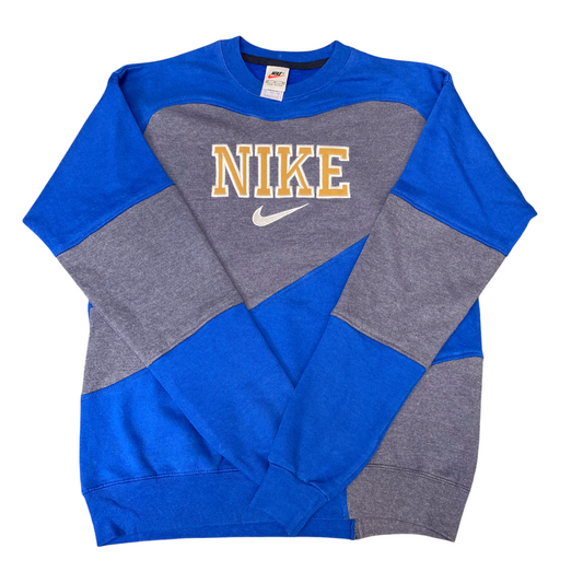 Nike Reworked Sweatshirt Mens M Blue Grey Embroidered Spellout Logo Vintage Y2K