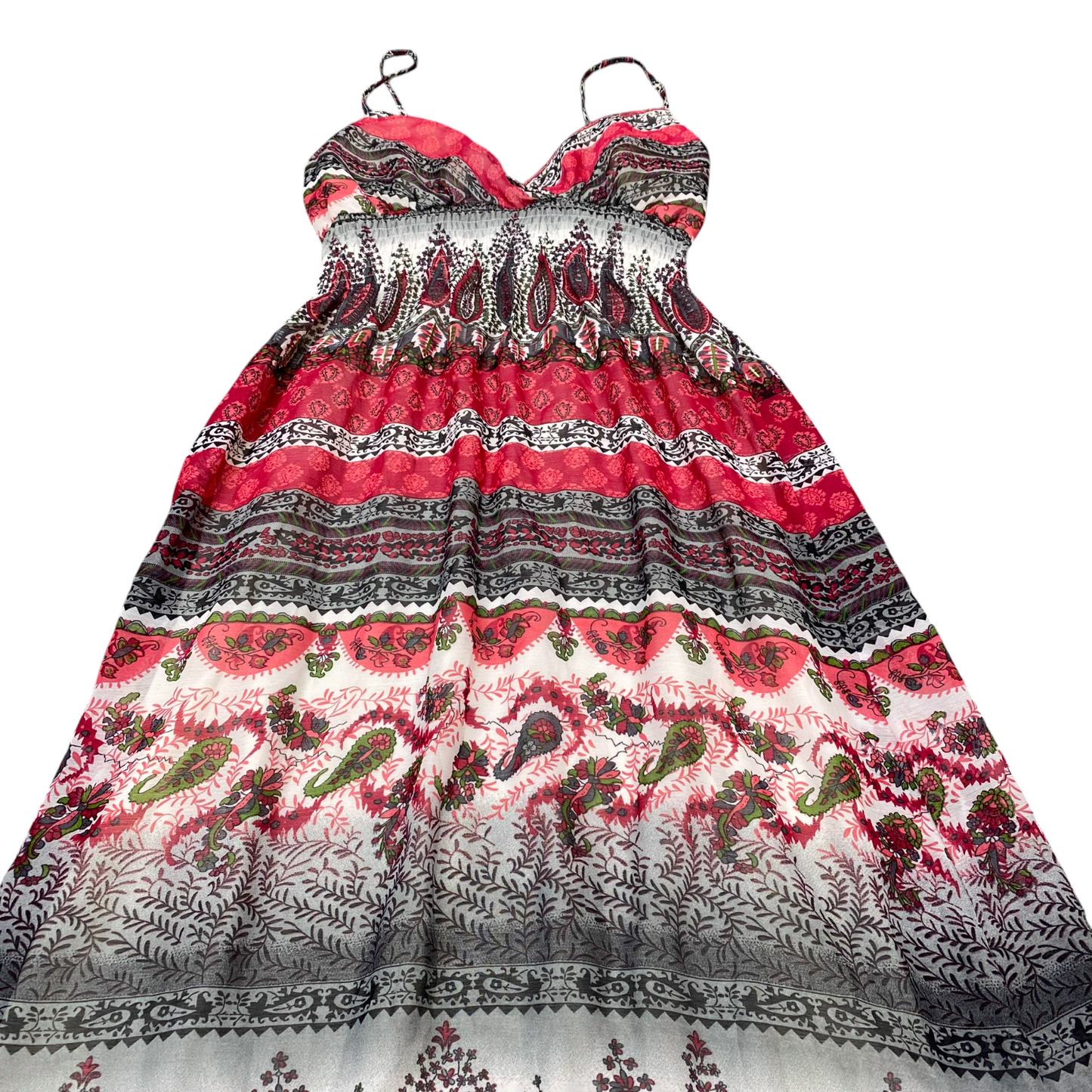 She's Cool A-Line Dress Womens S Multi Paisley Smocked Waist Sweetheart Neck
