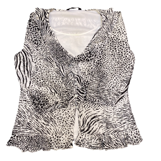 Blouse Top Womens M White Black Leopard Print Ruffled Detail Peplum Hem Outdoor