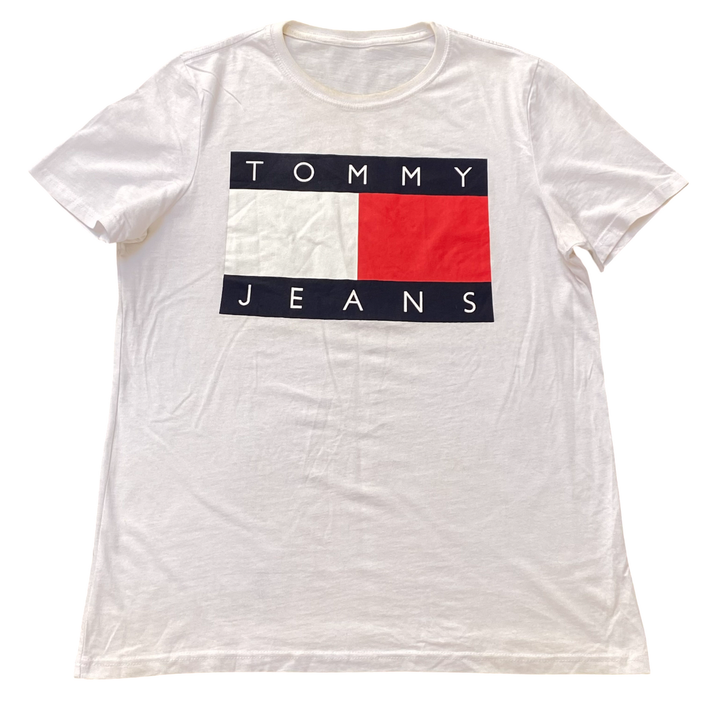 Tommy Jeans Shirt Mens S White Short Sleeve Crew Neck Archive Flag Pullover Tee