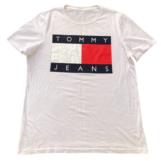 Tommy Jeans Shirt Mens S White Short Sleeve Crew Neck Archive Flag Pullover Tee