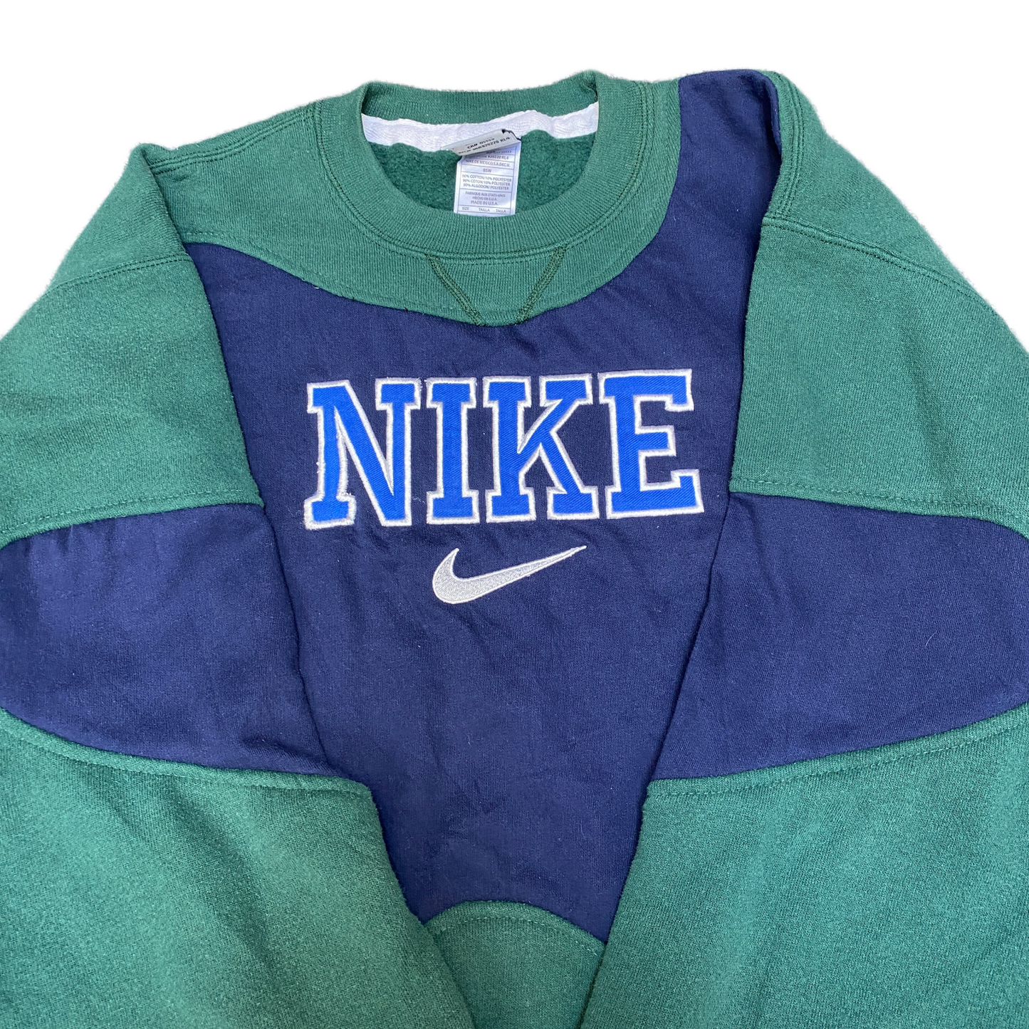 Nike Reworked Sweatshirt Mens M Green Blue Embroidered Spellout Logo Vintage Y2K