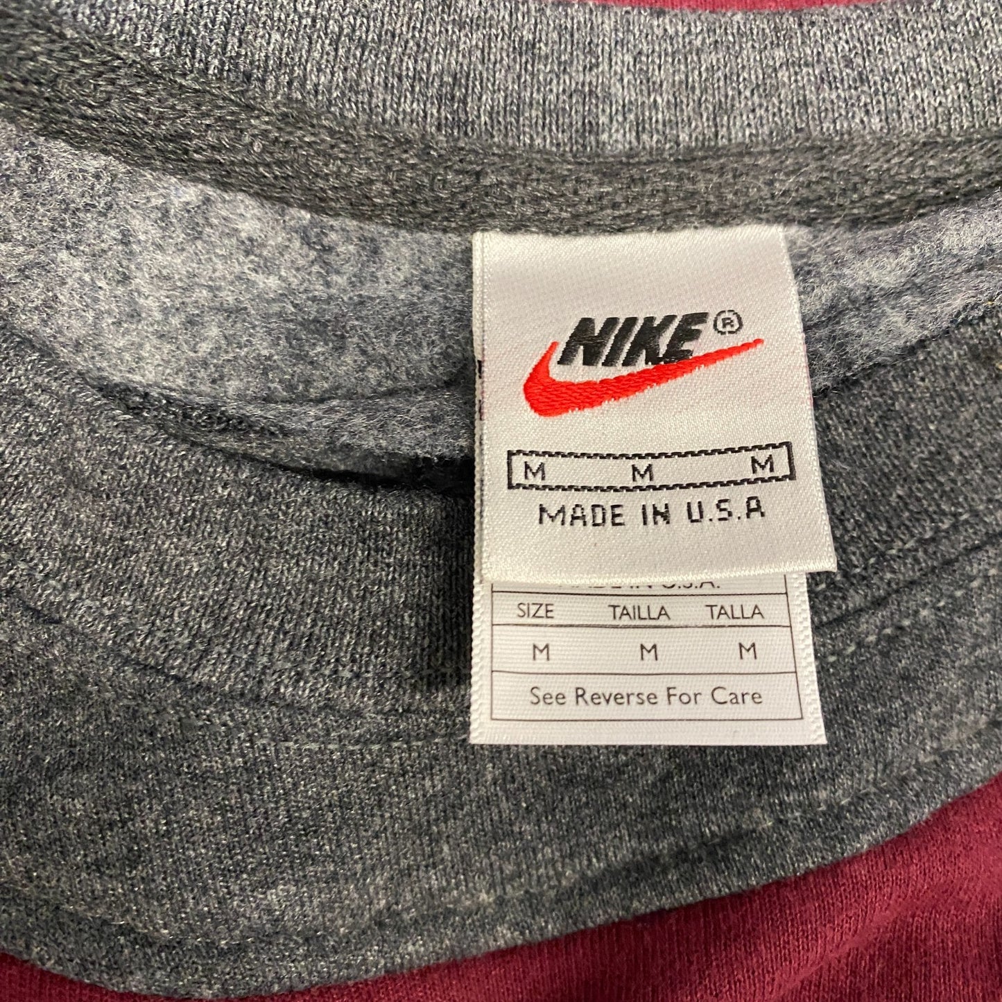 Nike Reworked Sweatshirt Mens M Grey Red Embroidered Spellout Logo Vintage Y2K