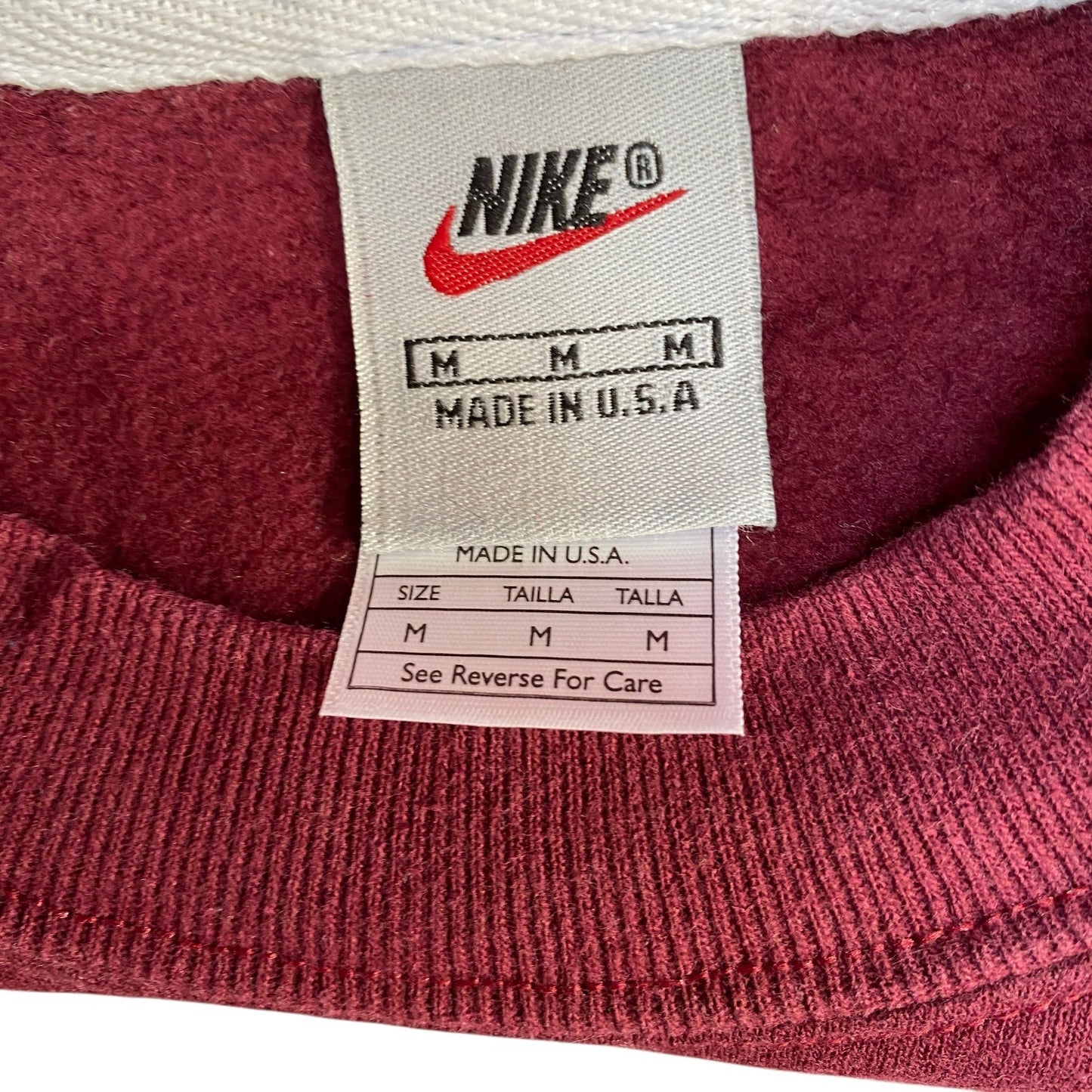 Nike Reworked Sweatshirt Mens M Grey Burgundy Embroidered Spellout Logo Vtg Y2K