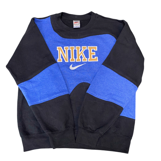 Nike Reworked Sweatshirt Mens M Black Blue Embroidered Spellout Logo Vintage Y2K
