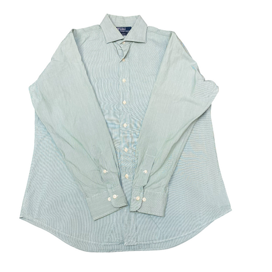 Polo Ralph Lauren Formal Shirt Mens L Green Regent Custom Fit Button Down