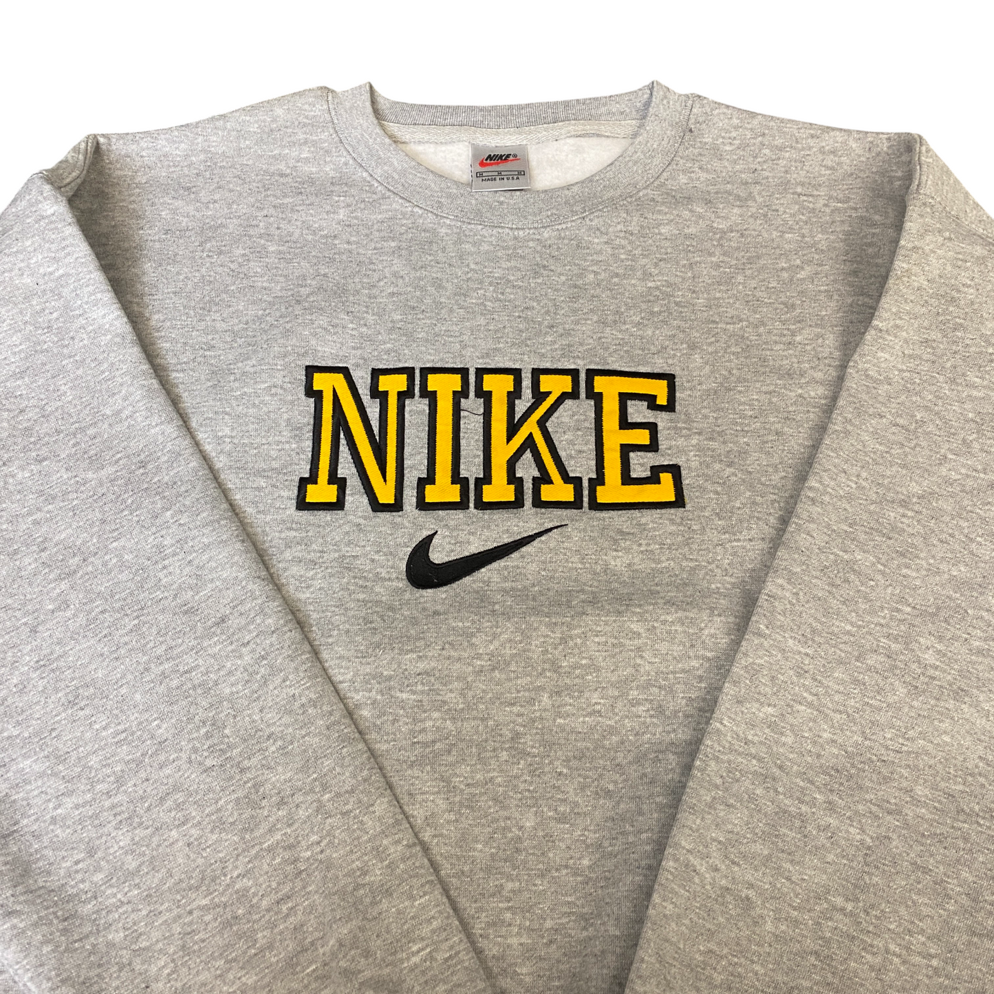 Nike Reworked Sweatshirt Mens Medium Grey Embroidered Spellout Logo Vintage Y2K