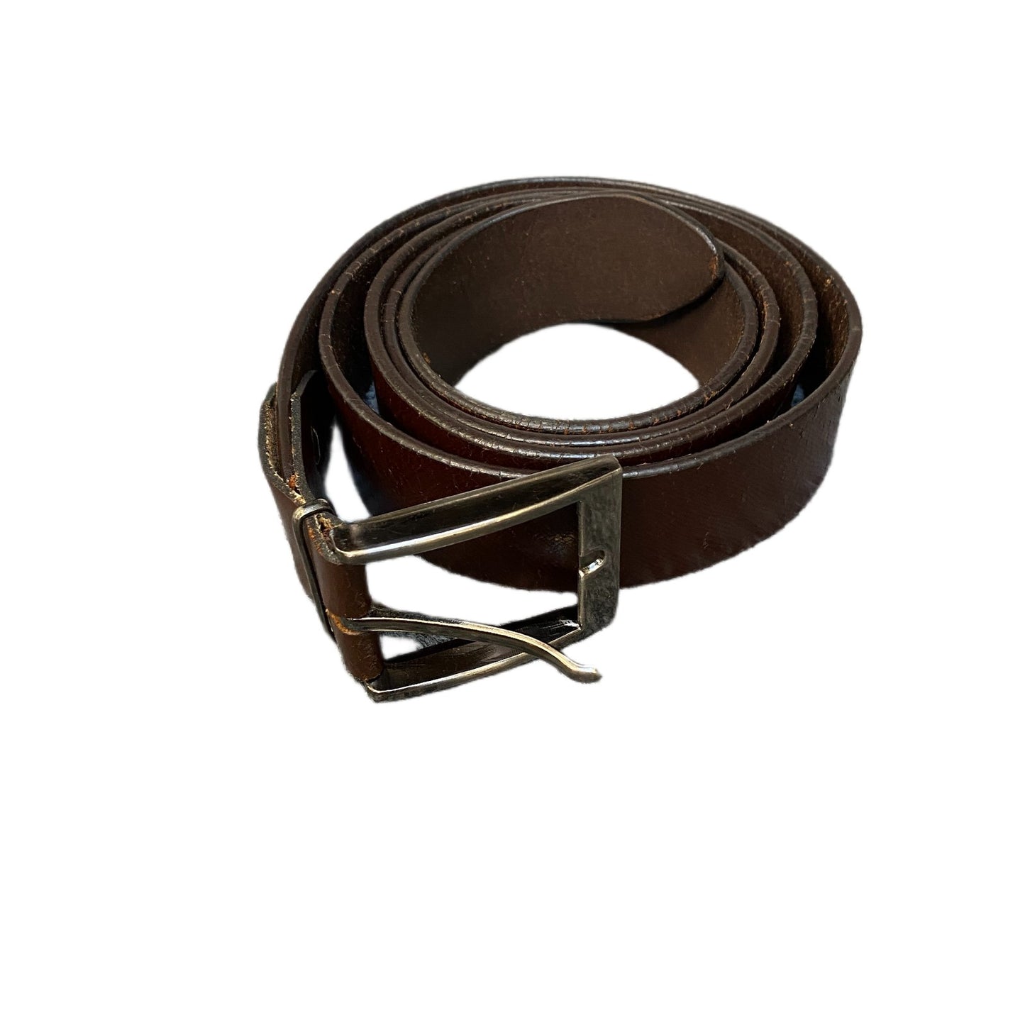 Waist Belt Men Brown Leather Adjustable Classic Gold Tone Pin Buckle 52.5 Inches