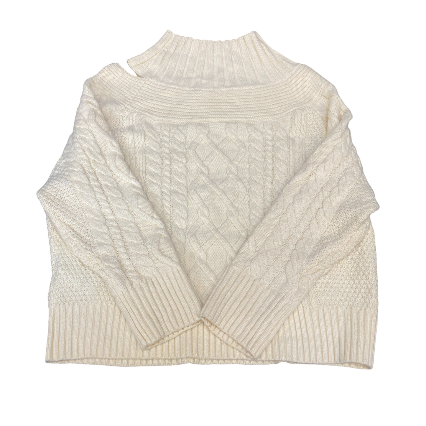 Womens Jumper Large White Cable Knit Retro Heisei Era High Neck Off-the-Shoulder