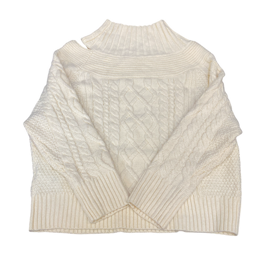 Womens Jumper Large White Cable Knit Retro Heisei Era High Neck Off-the-Shoulder