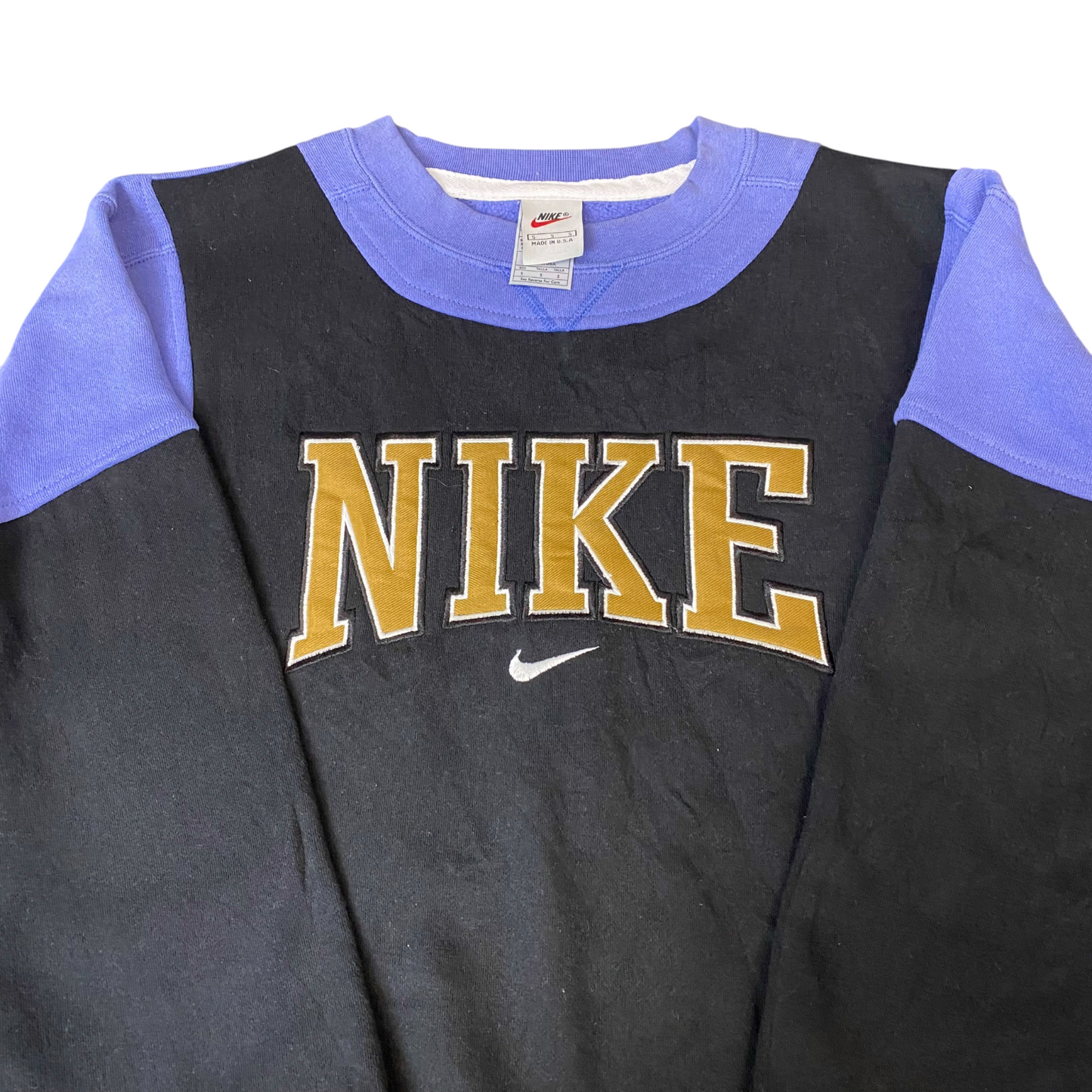 Nike Reworked Sweatshirt Mens S Purple Black Embroidered Spellout Logo Vtg Y2K
