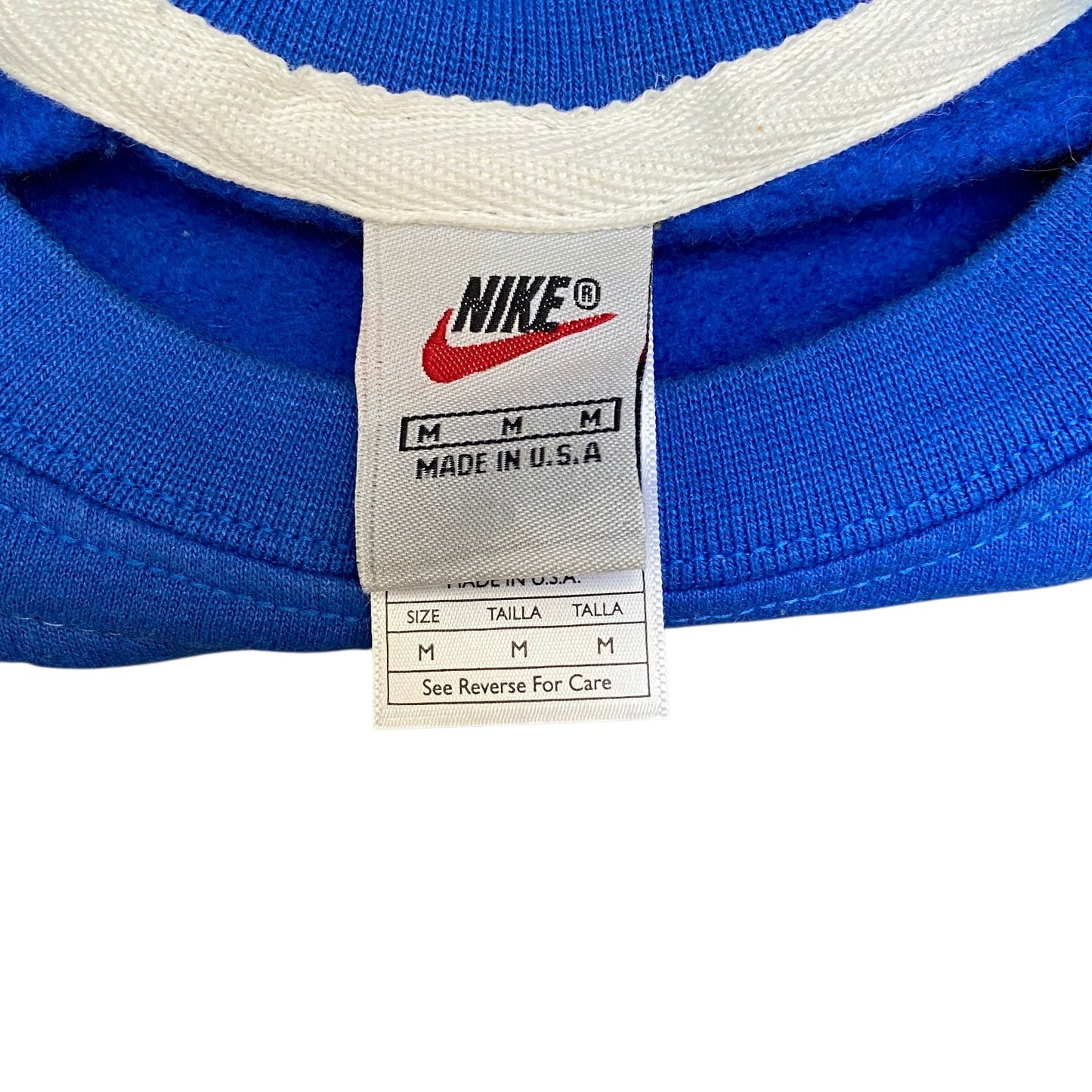 Nike Reworked Sweatshirt Mens M Blue Grey Embroidered Spellout Logo Vintage Y2K