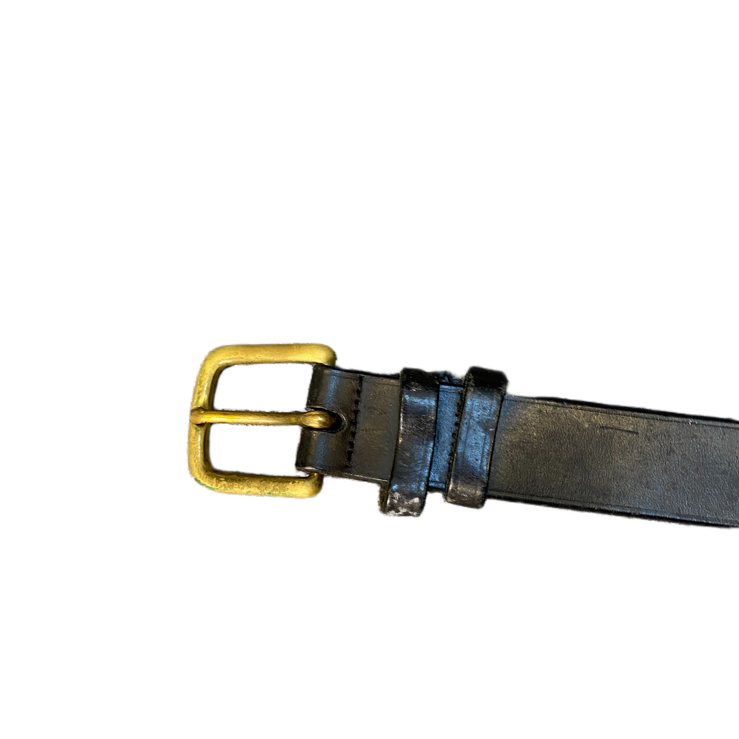 Vintage Waist Belt Mens Black Leather Adjustable Brass Pin Buckle 37.5 inches