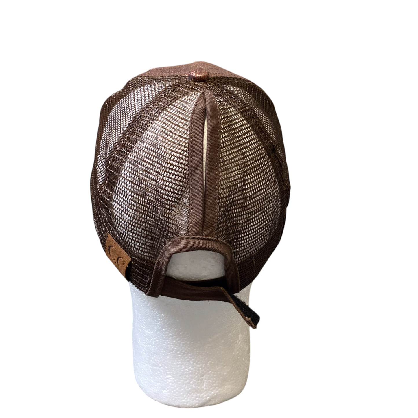 C.C Trucker Hat Womens Brown Cotton Metallic Mesh Back Adjustable Strapback Cap