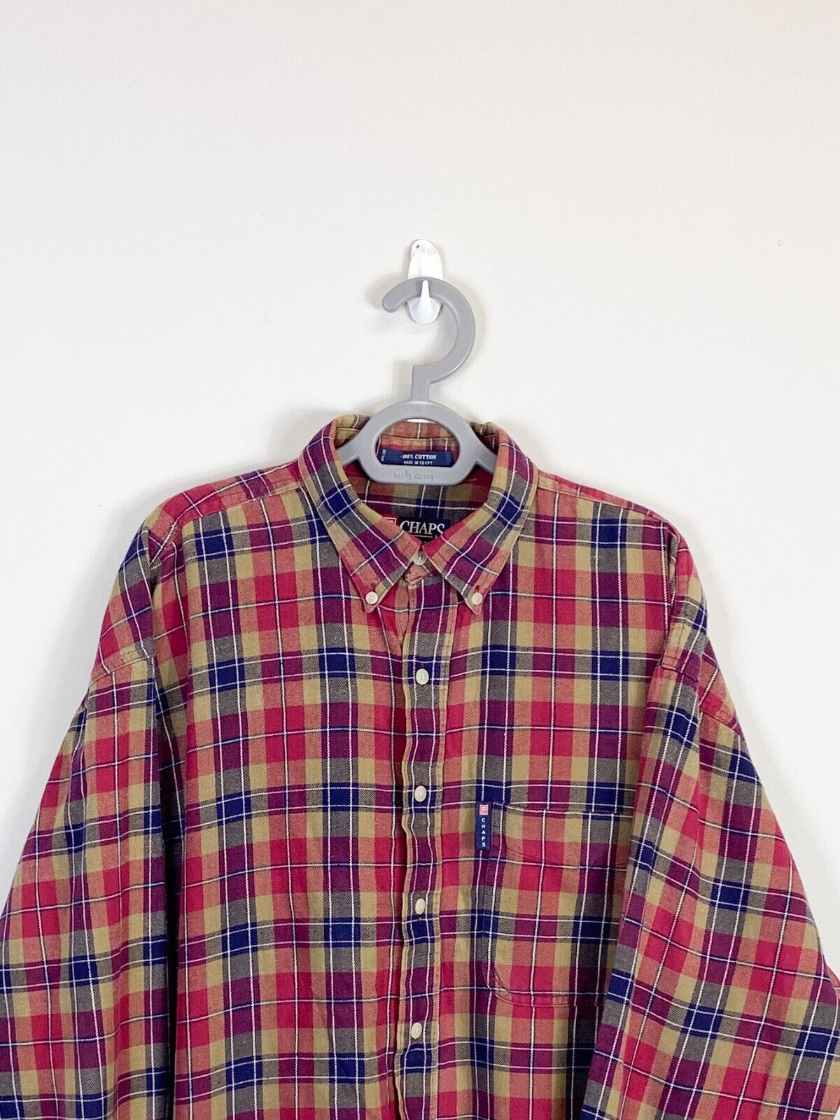 Chaps Shirt Mens Large Red Plaid Cotton Logo Tag Long Sleeve Casual Button Down