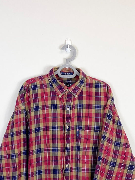 Chaps Shirt Mens Large Red Plaid Cotton Logo Tag Long Sleeve Casual Button Down
