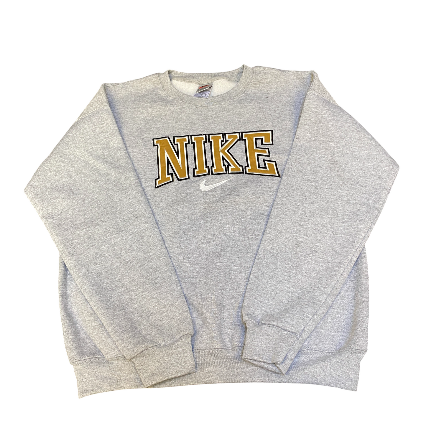 Nike Reworked Sweatshirt Mens Medium Grey Embroidered Spellout Logo Vintage Y2K