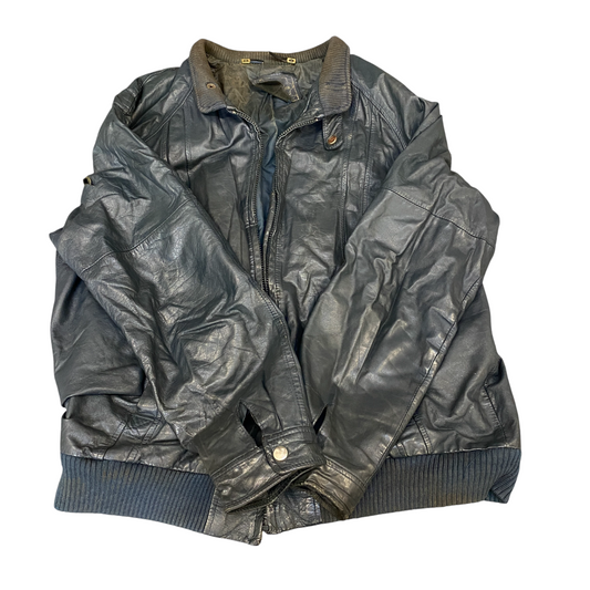 C&A Genuine Leather Biker Jacket Mens Large Black Lined Long Sleeve Full Zipper