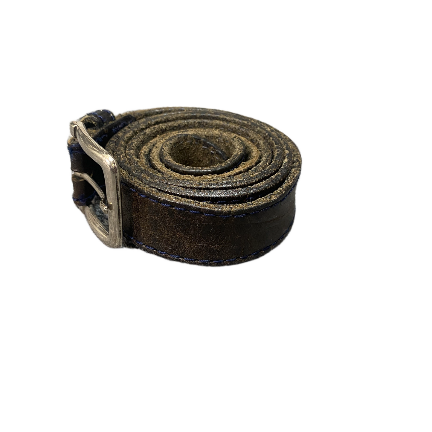 Waist Belt Mens Black Crocodile Leather Blue Stitching Silver Buckle 44 inches