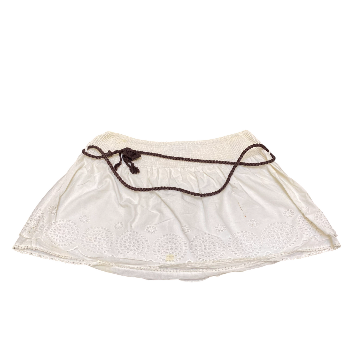 Clockhouse Mini Skirt Womens L White Eyelets Trim Lined Elastic Waist Pull On