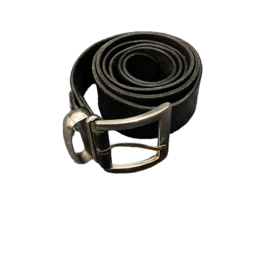 Waist Belt Mens Black Leather Adjustable Classic Silver Pin Buckle 45 Inches