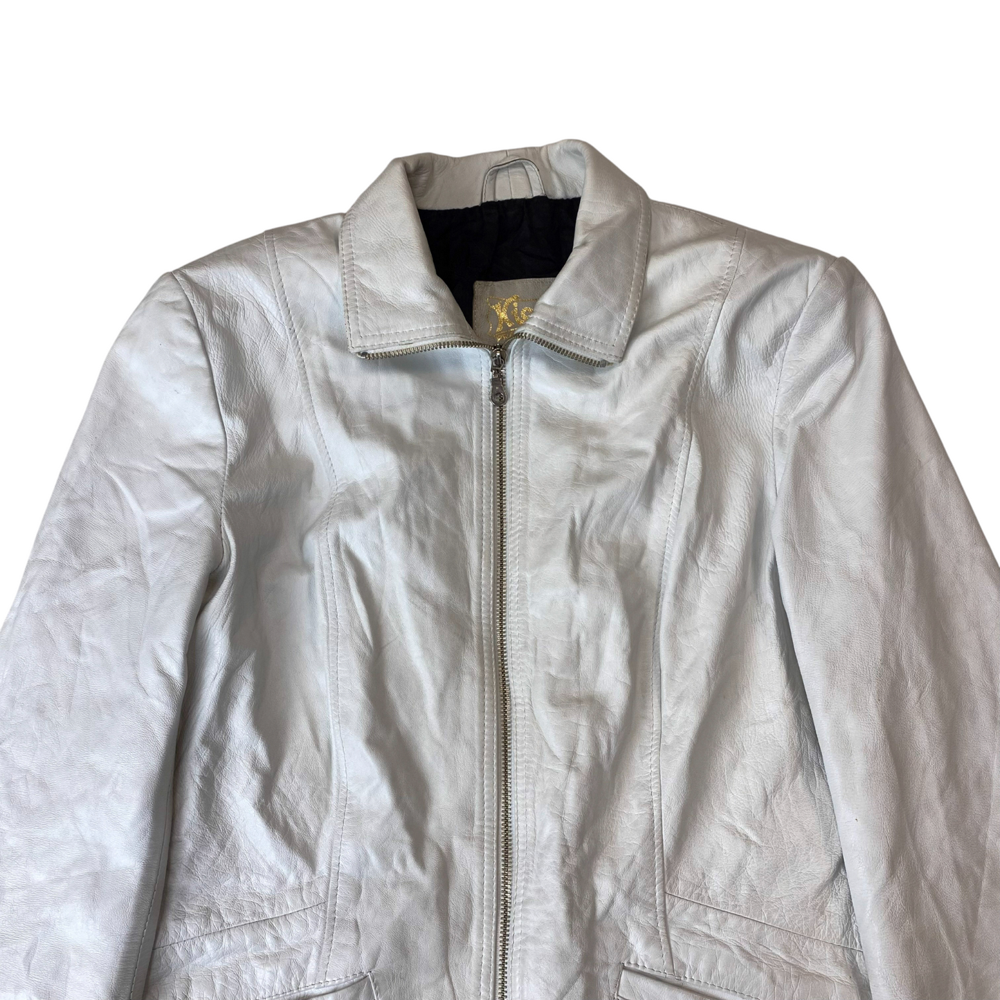 Kicol Motorcycle Jacket Womens Medium White Genuine Leather Collared Full Zipper