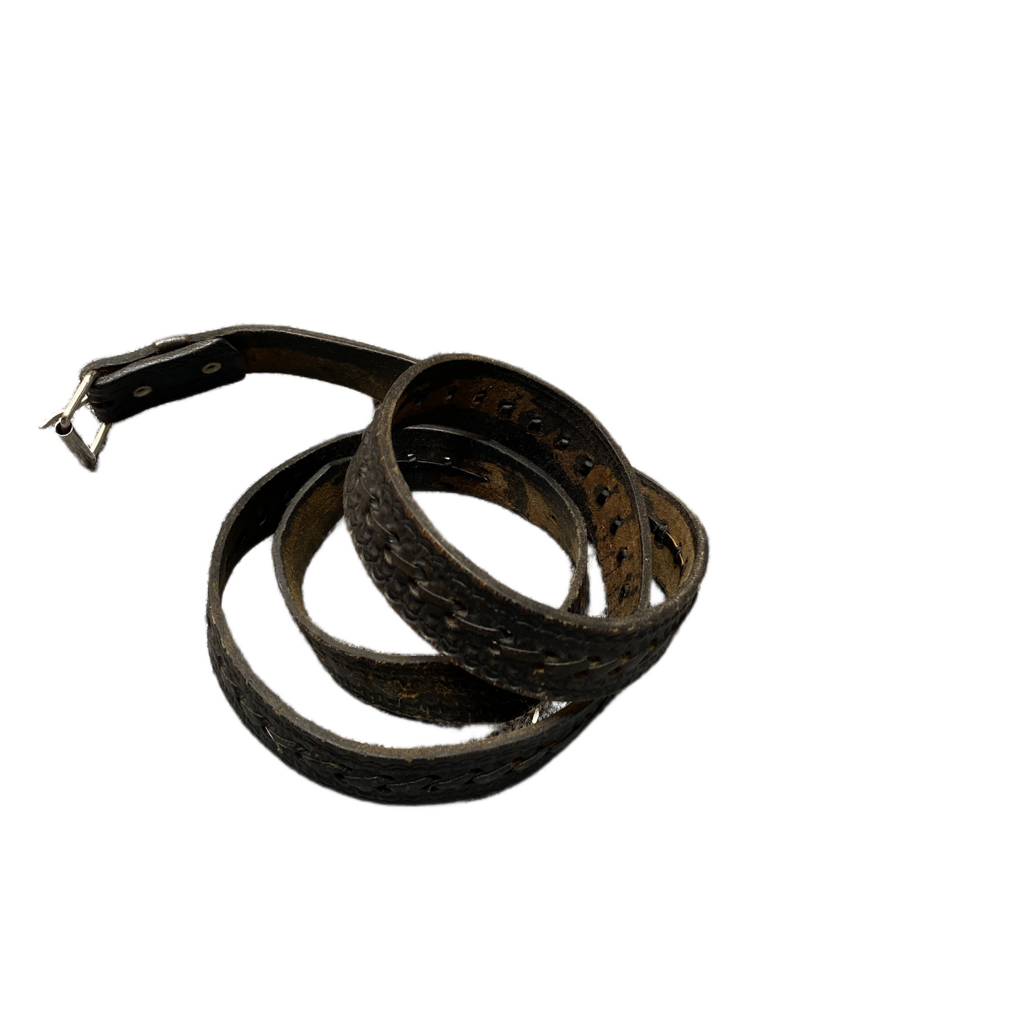 Western Belt Mens Brown Leather Adjustable Silver Roller Buckle 43.5 Inches