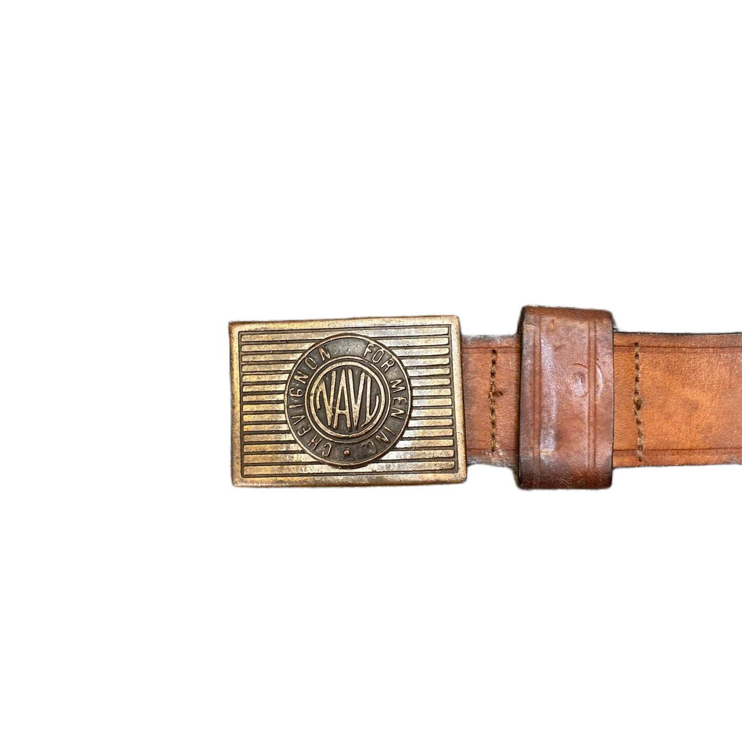 Chevignon Waist Belt Mens Brown Leather Adjustable Brass Buckle 35.5 Inches