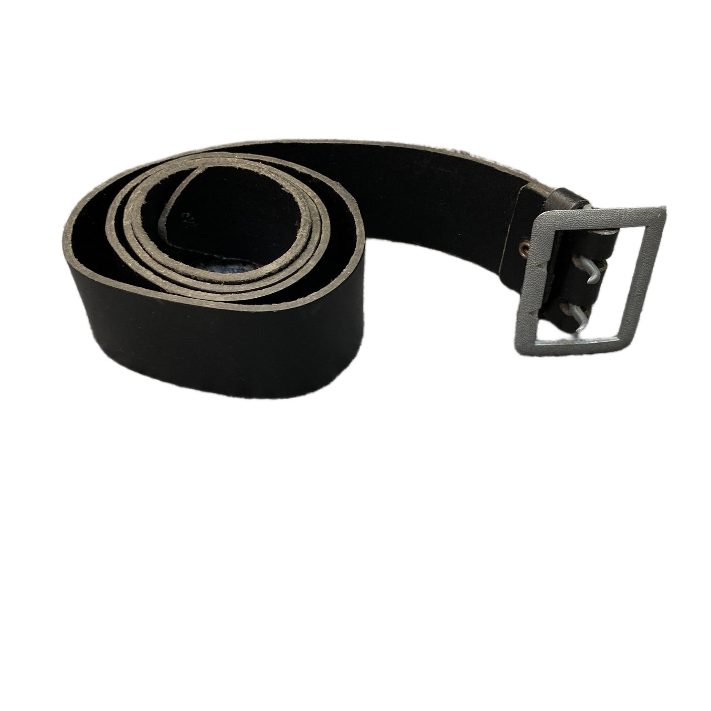 Waist Belt Mens Black Leather Adjustable Silver Double Pin Buckle 42 Inches