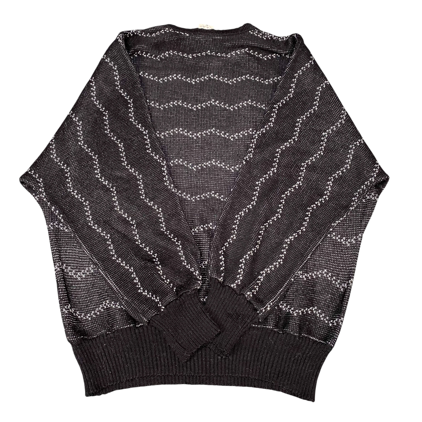 C&A Jumper Womens Large Black White Striped Warm Winter Crew Neck Pullover