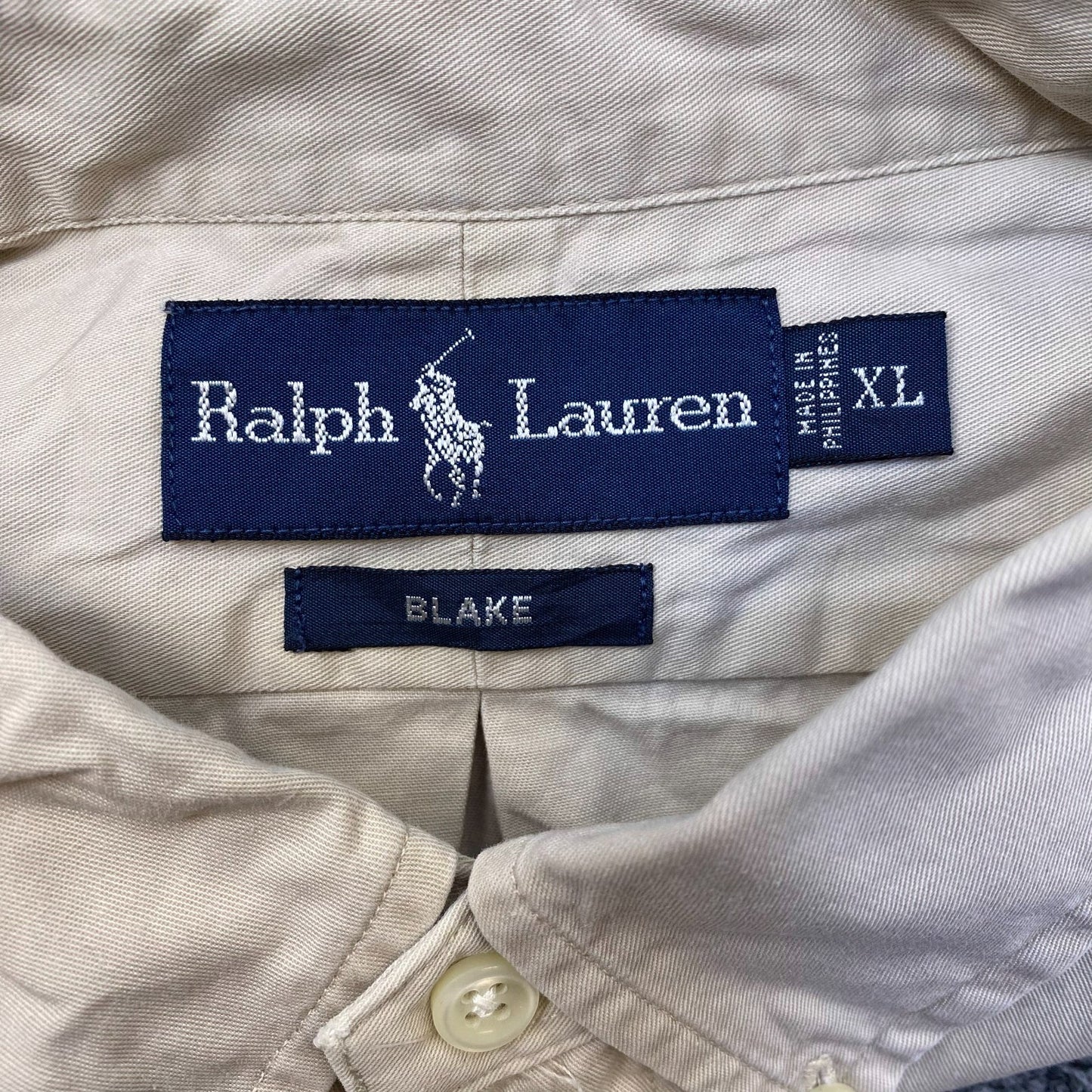 Ralph Lauren Shirt Mens XL Cream Blake Long Sleeve Green Pony Logo Button Down