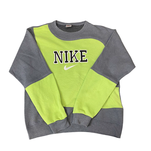 Nike Reworked Sweatshirt Mens M Green Grey Embroidered Spellout Logo Vintage Y2K