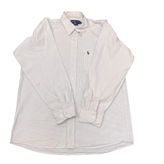Ralph Lauren Formal Shirt Mens L Cream Striped Long Sleeve Pony Logo Button Down