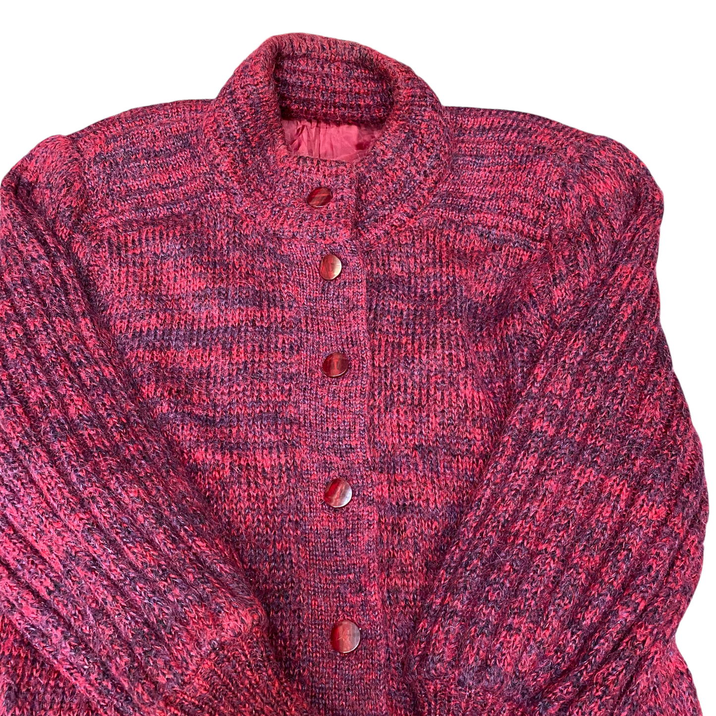 Womens Cardigan Jumper Medium Maroon Lined Long Sleeve Mock Neck Button Front