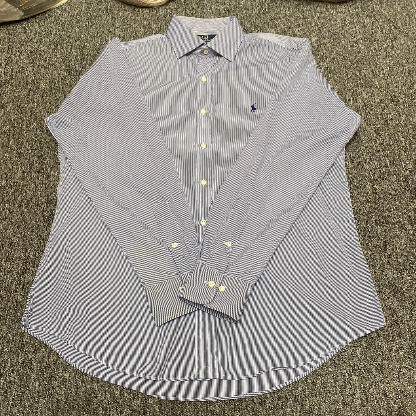 Polo Ralph Lauren Formal Shirt Mens L Blue Striped Regent Custom Fit Button Down