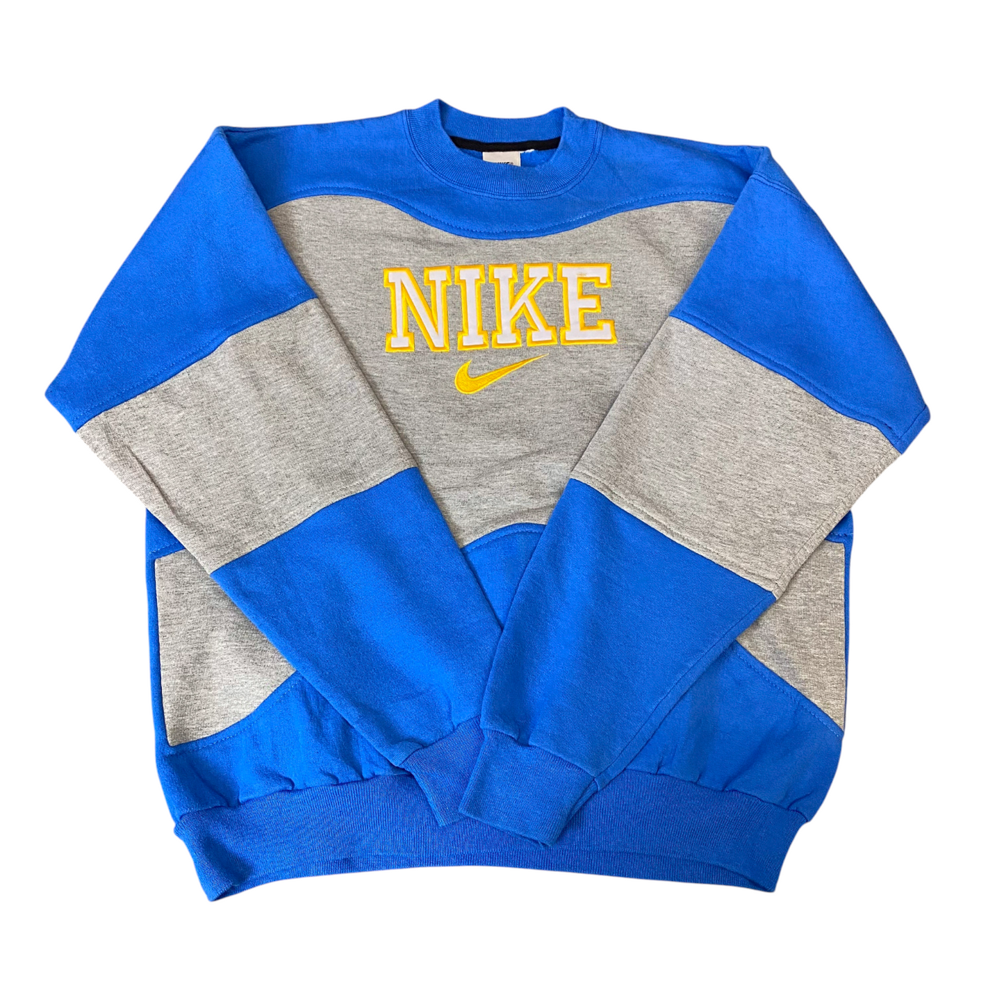 Nike Reworked Sweatshirt Mens L Blue Grey Embroidered Spellout Logo Vintage Y2K