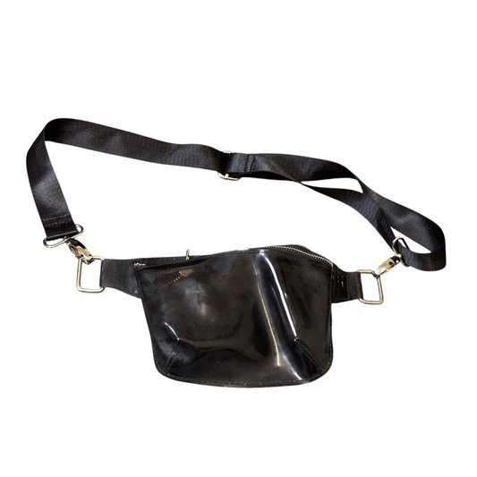Men Women Outdoor Waist Fanny Pack Bum Bag Black PU Leather Adjustable Zipper