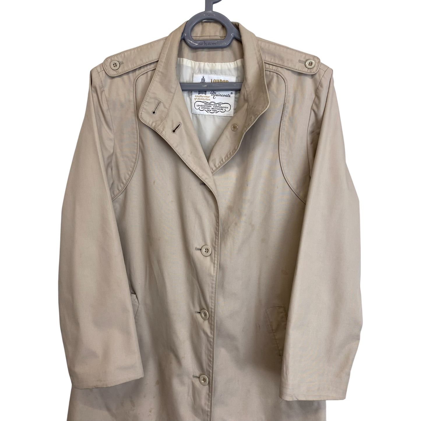 Trench Coat Womens M Cream Long Sleeve Pockets Casual Button Front Outdoor