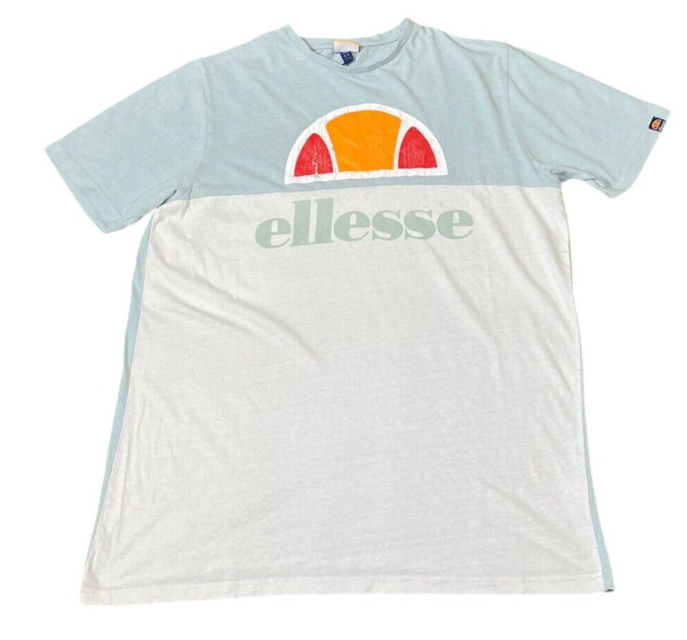 Ellesse T-Shirt Men's M White Knitted Short Sleeve Logo Crew Neck Pullover Tee