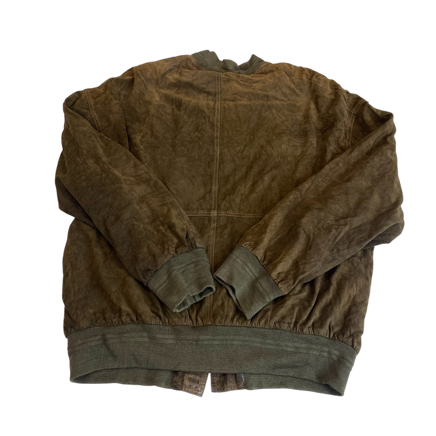 Jacket Mens L Green Suede Leather Pockets Long Sleeve Button Front Outdoor