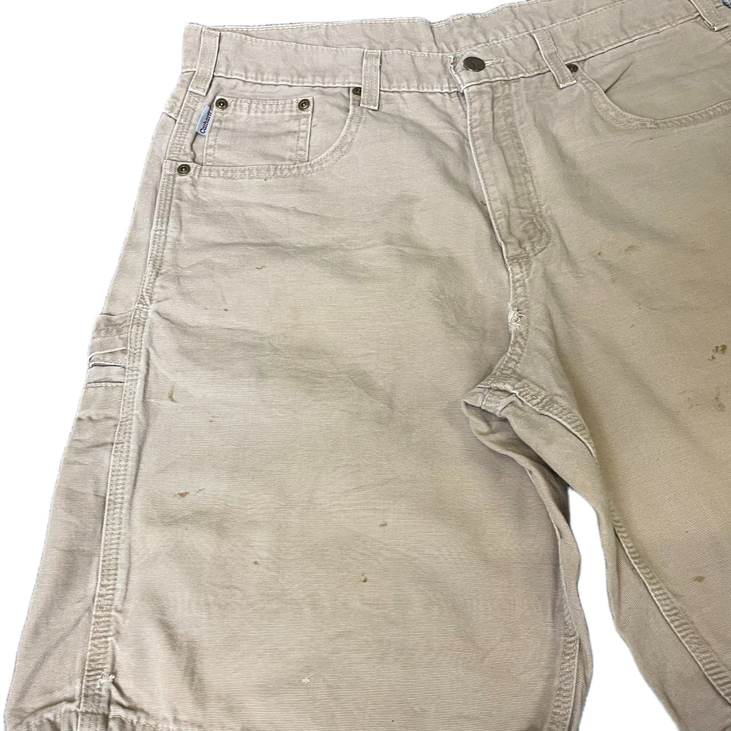 Carhartt Carpenter Shorts Fits as Mens L 34" Waist Beige Canvas Utility Workwear