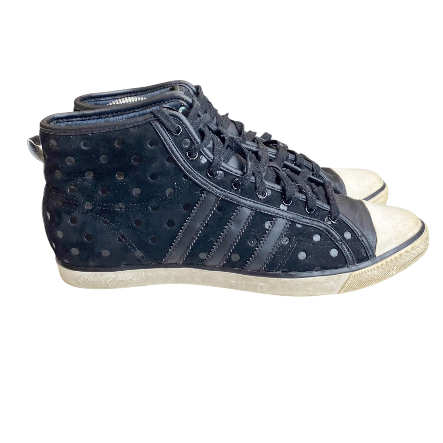 Adidas Sleek Series High-top Sneakers Mens UK 6 Black White Perforated Upper