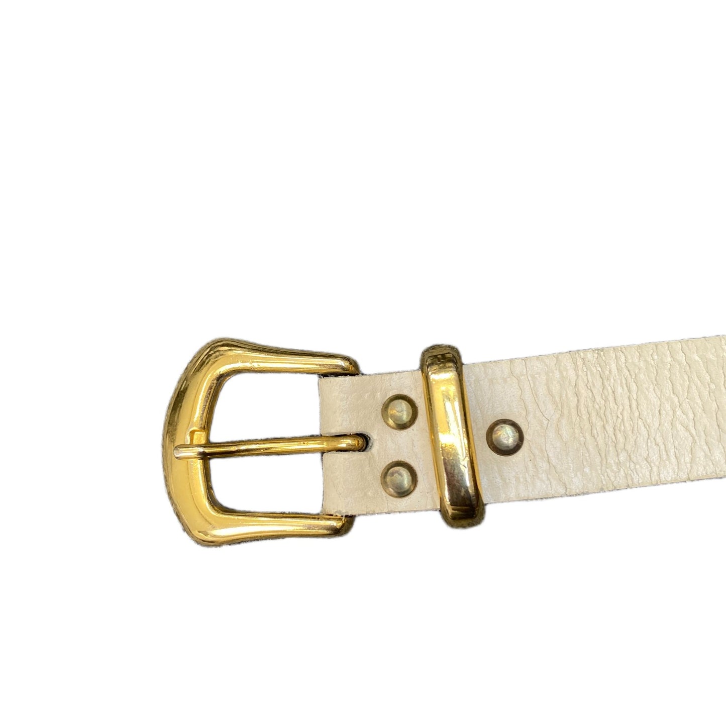 Waist Belt Mens Ivory Leather Adjustable Gold Tone Pin Buckle 35 Inches