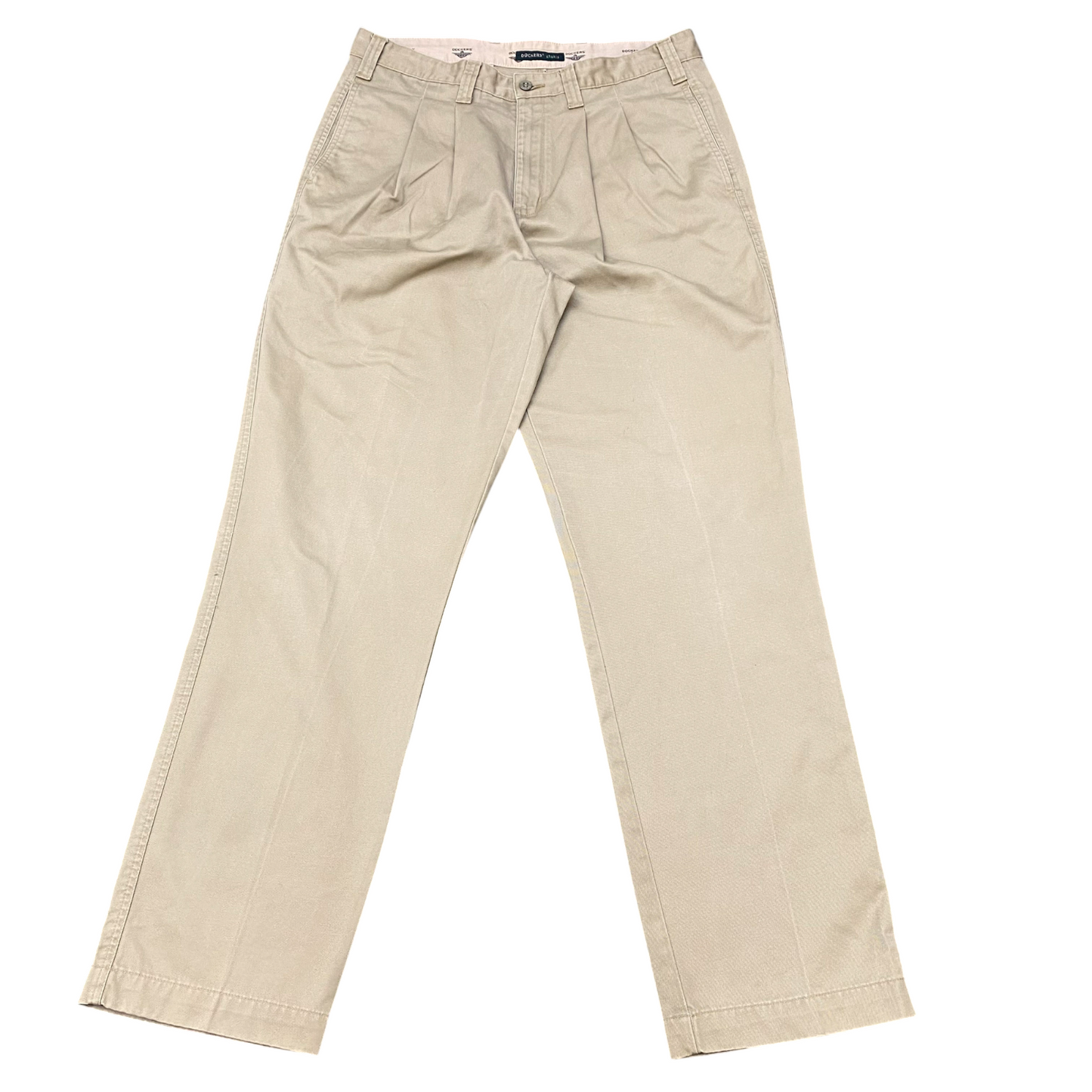 Dockers Trousers Men's XL Beige Pockets Straight Fit Pleated Workwear Outdoor