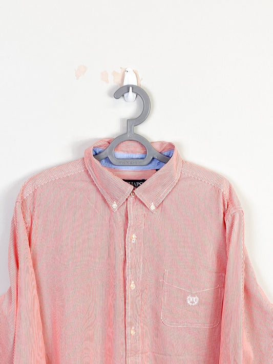 Chaps Shirt Mens Large Pink Striped Cotton Easy Care Collared Casual Button Down