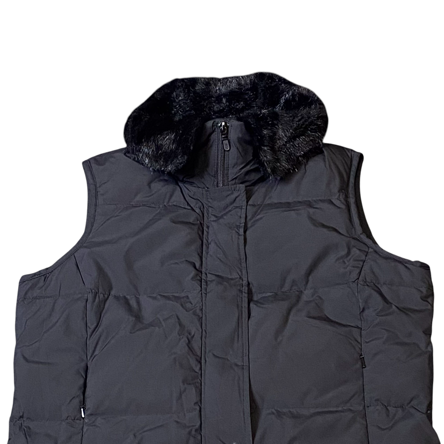 Pendleton Down Vest Womens Small Black Quilted Faux Fur Collar Zip Up Snap Front