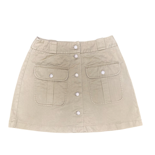 Gap Straight Mini Skirt Womens L Light Grey Flap Pockets Flat Front Button Front